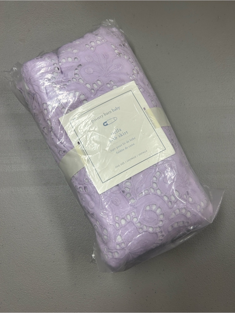 Pottery Barn Stella Crib Skirt Nursery Lavender Purple Eyelet Floral Bedding NIP